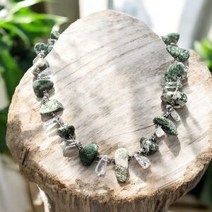 Vtg. Tree Agate Nuggets And Clear Quarts Necklace